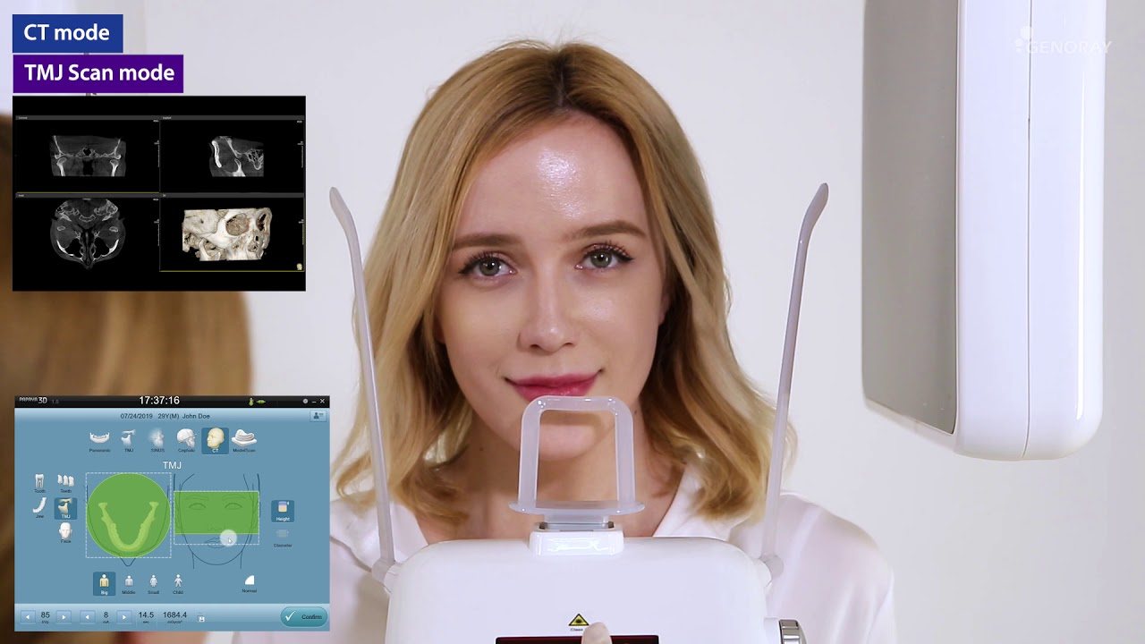 Пациентка проходит исследование на томографе Genoray PAPAYA 3D Plus — режимы КТ и ВНЧС
